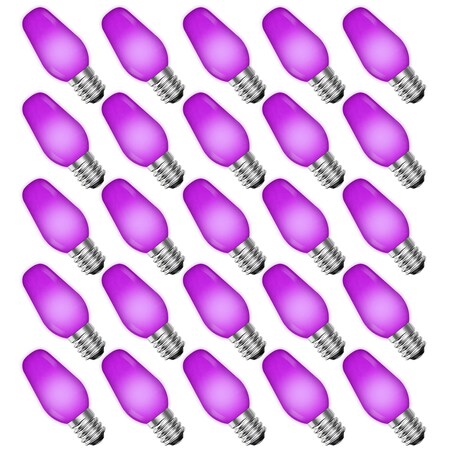 C7 LED Purple Light Bulbs for String Lights 0.5W Enclosed Fixture Rated E12 Candelabra Base, 25PK